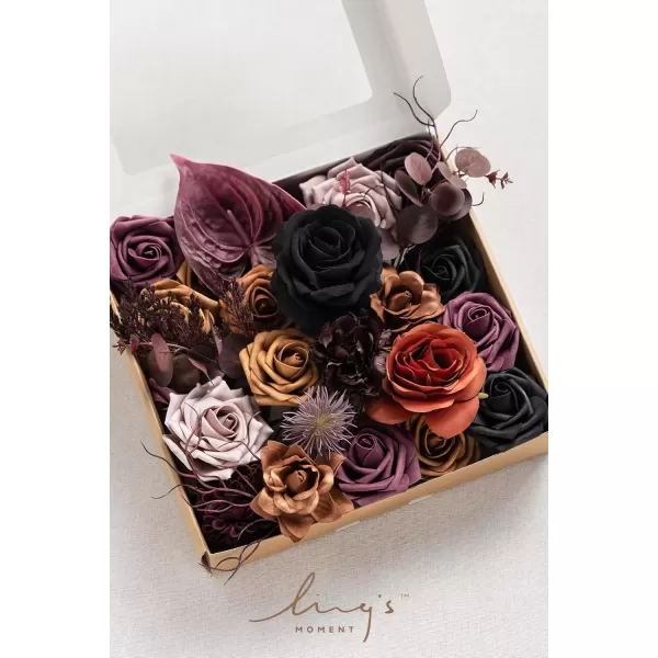 imageLings Moment Terracotta Artificial Flowers Greenery Deluxe Box Set Burnt Orange Fake Flower for DIY Wedding Bridal Bouquet Centerpieces Decor Floral Arrangement Decor etcBlack  Orange  Purple