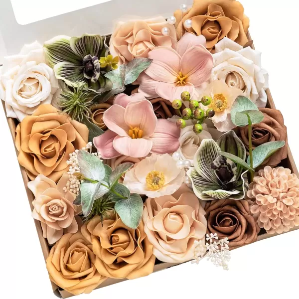 imageLings Moment Terracotta Artificial Flowers Greenery Deluxe Box Set Burnt Orange Fake Flower for DIY Wedding Bridal Bouquet Centerpieces Decor Floral Arrangement Decor etcApricot  Peach