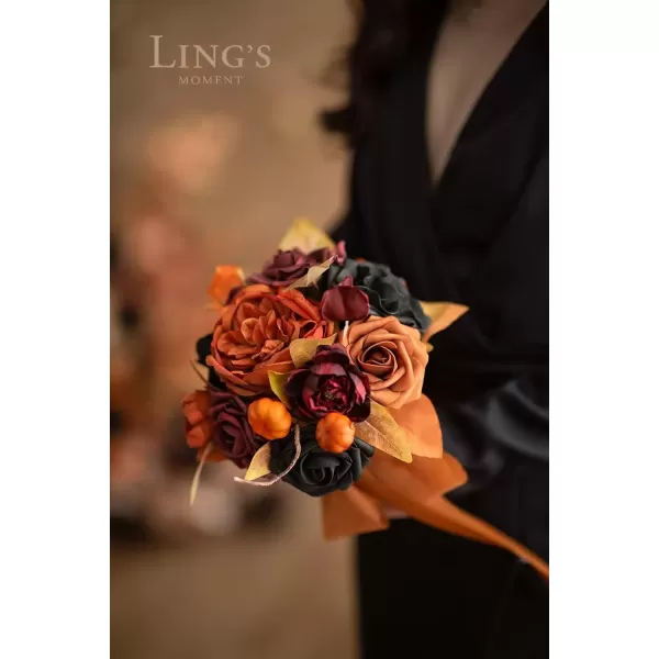 imageLings Moment Terracotta Artificial Flowers Greenery Deluxe Box Set Burnt Orange Fake Flower for DIY Wedding Bridal Bouquet Centerpieces Decor Floral Arrangement Decor etcBlack  Orange