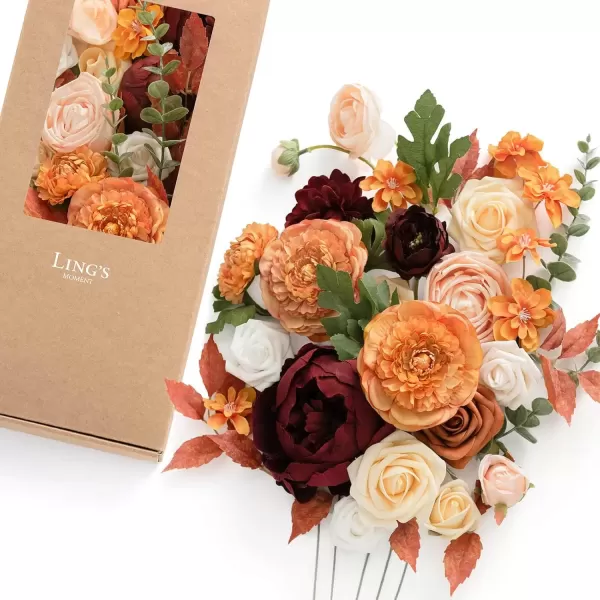 imageLings Moment Terracotta Artificial Flowers Greenery Deluxe Box Set Burnt Orange Fake Flower for DIY Wedding Bridal Bouquet Centerpieces Decor Floral Arrangement Decor etcOrange  French Yellow