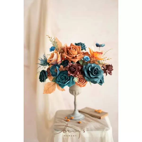 imageLings Moment Terracotta Artificial Flowers Greenery Deluxe Box Set Burnt Orange Fake Flower for DIY Wedding Bridal Bouquet Centerpieces Decor Floral Arrangement Decor etcTeal  Burnt Orange