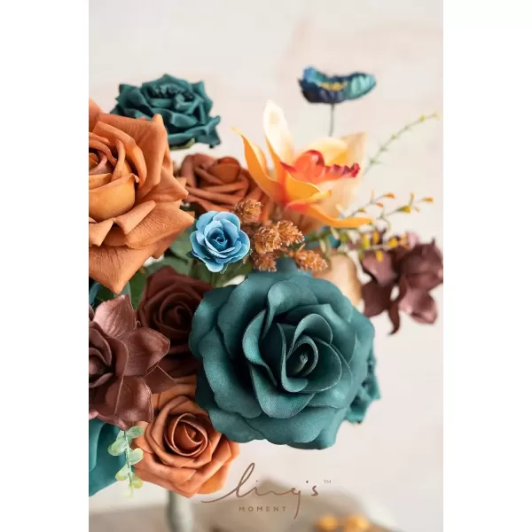 imageLings Moment Terracotta Artificial Flowers Greenery Deluxe Box Set Burnt Orange Fake Flower for DIY Wedding Bridal Bouquet Centerpieces Decor Floral Arrangement Decor etcTeal  Burnt Orange