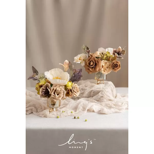 imageLings Moment Terracotta Artificial Flowers Greenery Deluxe Box Set Burnt Orange Fake Flower for DIY Wedding Bridal Bouquet Centerpieces Decor Floral Arrangement Decor etcSoft Peach  Brown