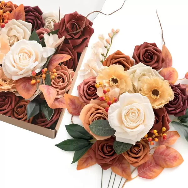 imageLings Moment Terracotta Artificial Flowers Greenery Deluxe Box Set Burnt Orange Fake Flower for DIY Wedding Bridal Bouquet Centerpieces Decor Floral Arrangement Decor etcRust  Cream