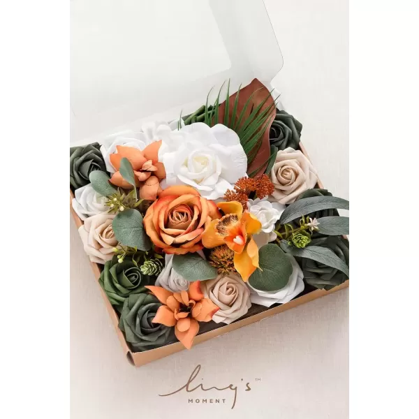 imageLings Moment Terracotta Artificial Flowers Greenery Deluxe Box Set Burnt Orange Fake Flower for DIY Wedding Bridal Bouquet Centerpieces Decor Floral Arrangement Decor etcWhite  Dark Green  Orange