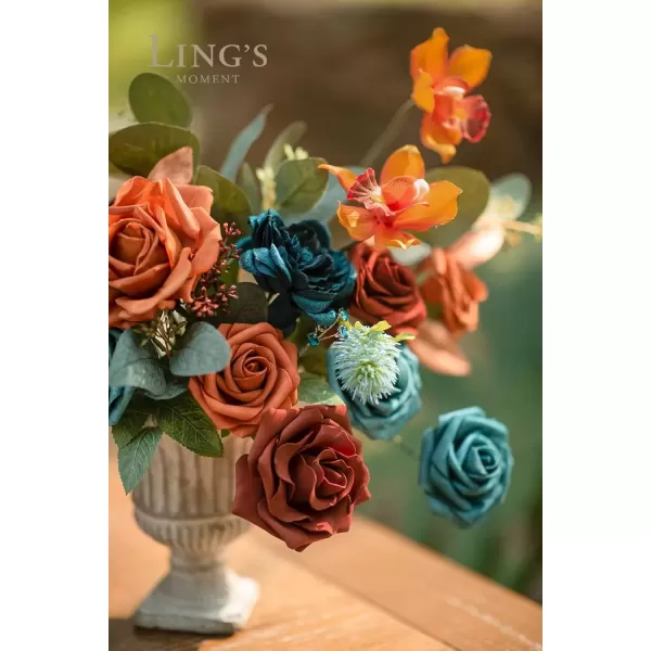 imageLings Moment Terracotta Artificial Flowers Greenery Deluxe Box Set Burnt Orange Fake Flower for DIY Wedding Bridal Bouquet Centerpieces Decor Floral Arrangement Decor etcTeal  Burnt Orange