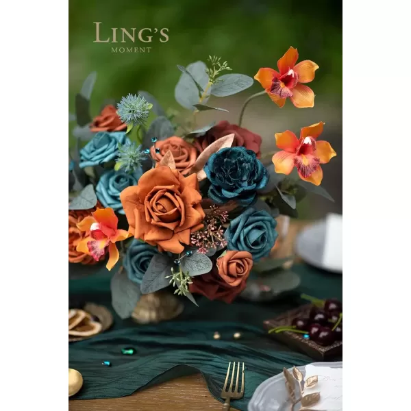 imageLings Moment Terracotta Artificial Flowers Greenery Deluxe Box Set Burnt Orange Fake Flower for DIY Wedding Bridal Bouquet Centerpieces Decor Floral Arrangement Decor etcTeal  Burnt Orange
