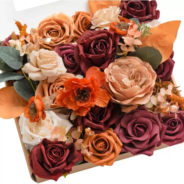 imageLings Moment Terracotta Artificial Flowers Greenery Deluxe Box Set Burnt Orange Fake Flower for DIY Wedding Bridal Bouquet Centerpieces Decor Floral Arrangement Decor etcOrange  Burgundy