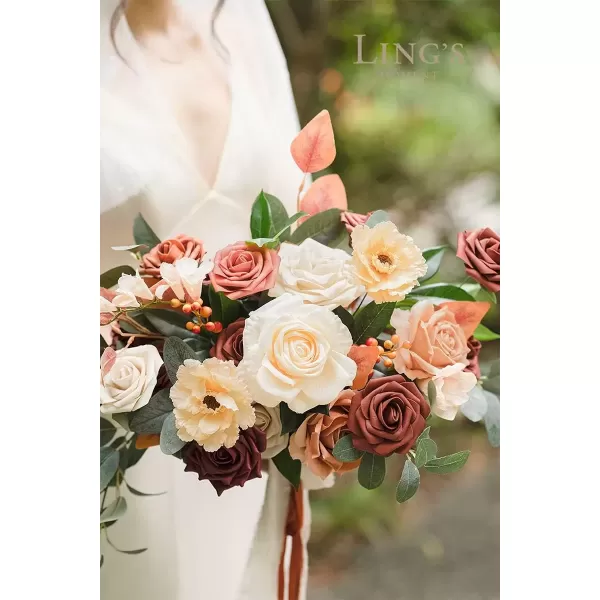 imageLings Moment Terracotta Artificial Flowers Greenery Deluxe Box Set Burnt Orange Fake Flower for DIY Wedding Bridal Bouquet Centerpieces Decor Floral Arrangement Decor etcRust  Cream