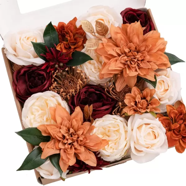 imageLings Moment Terracotta Artificial Flowers Greenery Deluxe Box Set Burnt Orange Fake Flower for DIY Wedding Bridal Bouquet Centerpieces Decor Floral Arrangement Decor etcTerracotta  Burgundy