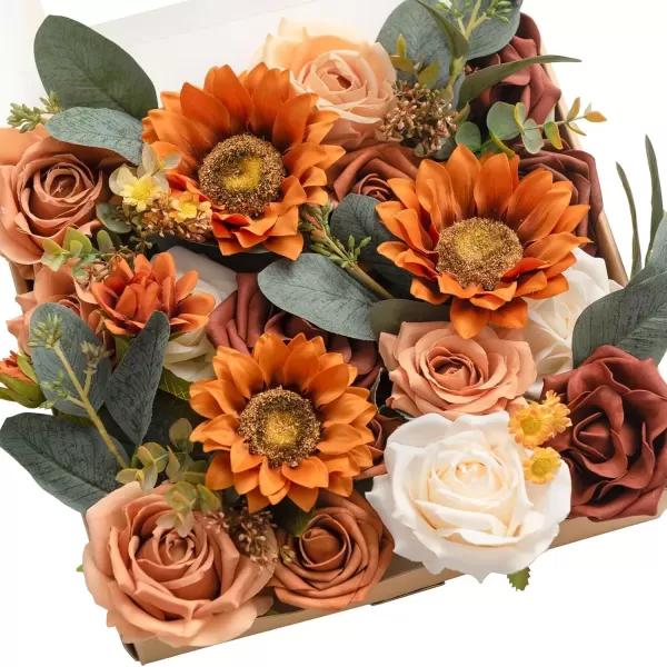 imageLings Moment Terracotta Artificial Flowers Greenery Deluxe Box Set Burnt Orange Fake Flower for DIY Wedding Bridal Bouquet Centerpieces Decor Floral Arrangement Decor etcOrange Sunflower  Burnt Orange