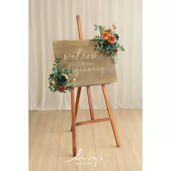 imageLings Moment 2pcs Fall Wedding Artificial Floral Swag Welcome Sign Flowers Backdrop Garland Navy ampamp Burnt Orange for Ceremony Reception Door Wall Home Decorations Entryway Outdoor Board Table DecorDark Teal  Burnt Orange