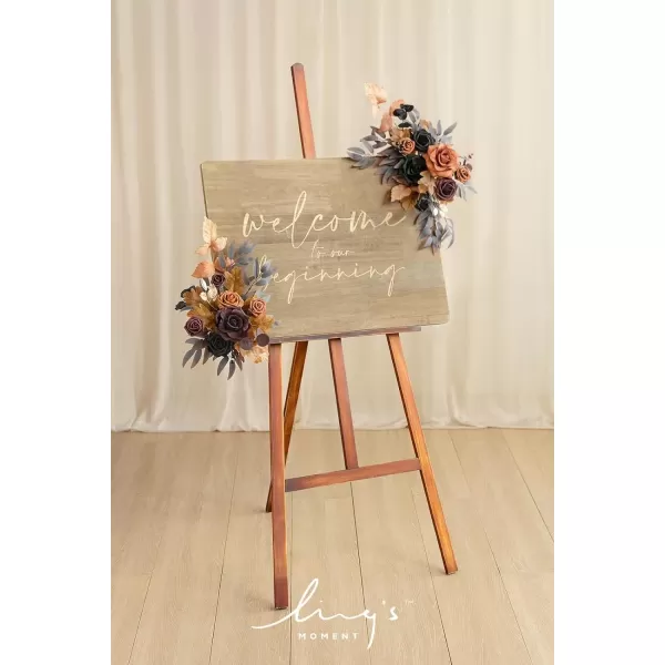 imageLings Moment 2pcs Fall Wedding Artificial Floral Swag Welcome Sign Flowers Backdrop Garland Navy ampamp Burnt Orange for Ceremony Reception Door Wall Home Decorations Entryway Outdoor Board Table DecorBlack  Pumpkin Orange