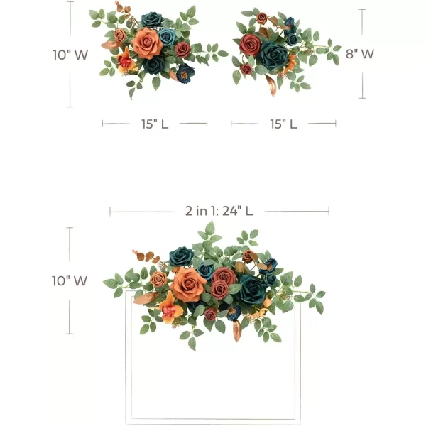 imageLings Moment 2pcs Fall Wedding Artificial Floral Swag Welcome Sign Flowers Backdrop Garland Navy ampamp Burnt Orange for Ceremony Reception Door Wall Home Decorations Entryway Outdoor Board Table DecorDark Teal  Burnt Orange