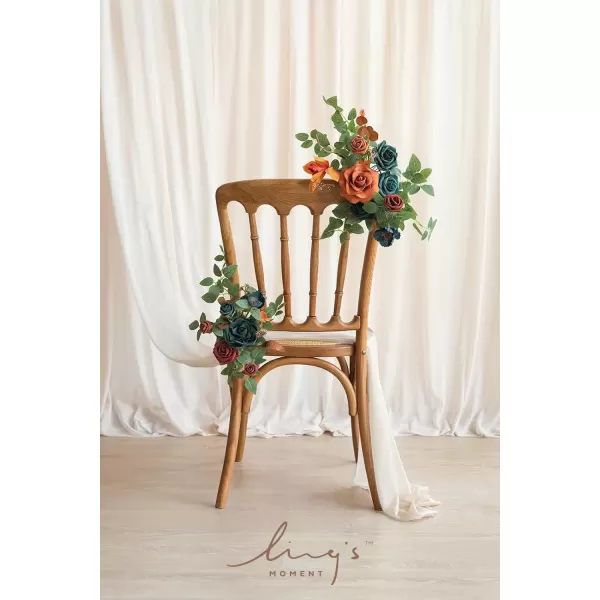 imageLings Moment 2pcs Fall Wedding Artificial Floral Swag Welcome Sign Flowers Backdrop Garland Navy ampamp Burnt Orange for Ceremony Reception Door Wall Home Decorations Entryway Outdoor Board Table DecorDark Teal  Burnt Orange