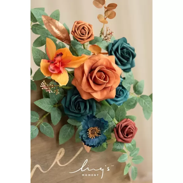 imageLings Moment 2pcs Fall Wedding Artificial Floral Swag Welcome Sign Flowers Backdrop Garland Navy ampamp Burnt Orange for Ceremony Reception Door Wall Home Decorations Entryway Outdoor Board Table DecorDark Teal  Burnt Orange