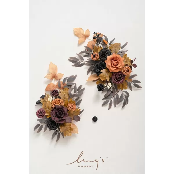 imageLings Moment 2pcs Fall Wedding Artificial Floral Swag Welcome Sign Flowers Backdrop Garland Navy ampamp Burnt Orange for Ceremony Reception Door Wall Home Decorations Entryway Outdoor Board Table DecorBlack  Pumpkin Orange