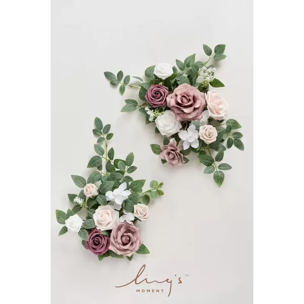 imageLings Moment 2pcs Fall Wedding Artificial Floral Swag Welcome Sign Flowers Backdrop Garland Navy ampamp Burnt Orange for Ceremony Reception Door Wall Home Decorations Entryway Outdoor Board Table DecorDusty Rose  Cream