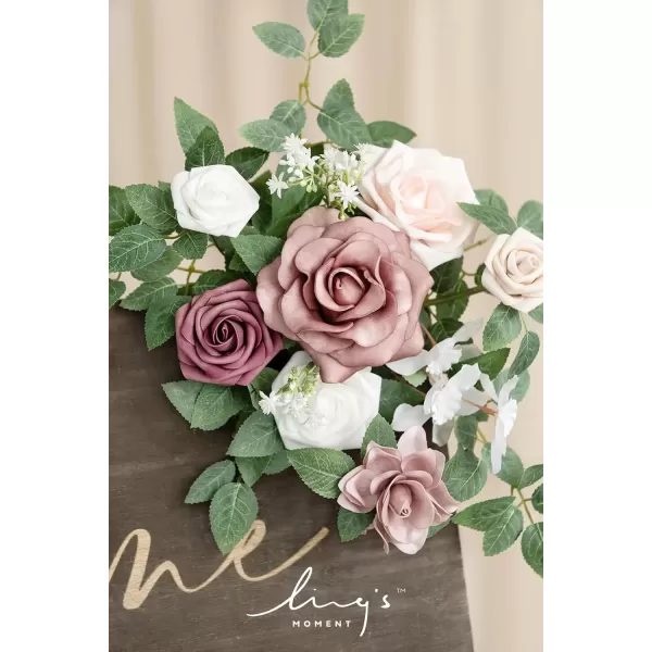 imageLings Moment 2pcs Fall Wedding Artificial Floral Swag Welcome Sign Flowers Backdrop Garland Navy ampamp Burnt Orange for Ceremony Reception Door Wall Home Decorations Entryway Outdoor Board Table DecorDusty Rose  Cream