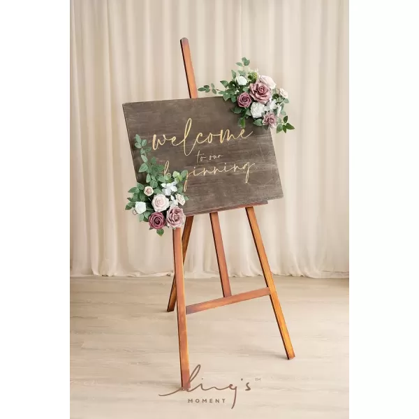 imageLings Moment 2pcs Fall Wedding Artificial Floral Swag Welcome Sign Flowers Backdrop Garland Navy ampamp Burnt Orange for Ceremony Reception Door Wall Home Decorations Entryway Outdoor Board Table DecorDusty Rose  Cream