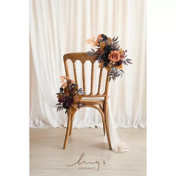 imageLings Moment 2pcs Fall Wedding Artificial Floral Swag Welcome Sign Flowers Backdrop Garland Navy ampamp Burnt Orange for Ceremony Reception Door Wall Home Decorations Entryway Outdoor Board Table DecorBlack  Pumpkin Orange