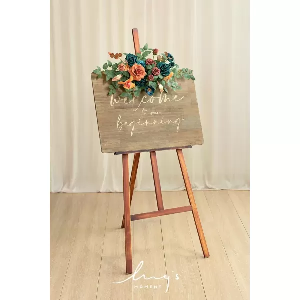 imageLings Moment 2pcs Fall Wedding Artificial Floral Swag Welcome Sign Flowers Backdrop Garland Navy ampamp Burnt Orange for Ceremony Reception Door Wall Home Decorations Entryway Outdoor Board Table DecorDark Teal  Burnt Orange