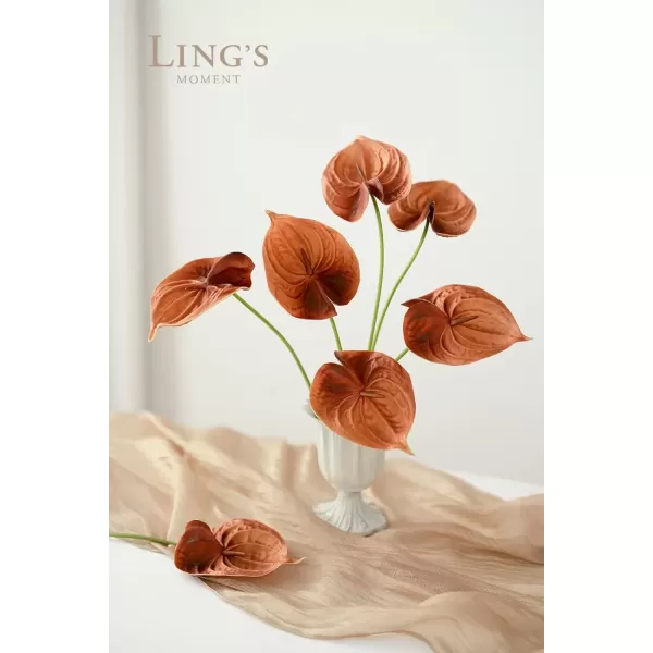 imageLings Moment Anthurium Artificial Flowers 8pcs Faux Anthurium Stems PU Foam Greenery Plant for DIY Wedding Bouquets Centerpieces Arrangements Bridal Shower Party Home Decorations Navy BlueBurnt Orange