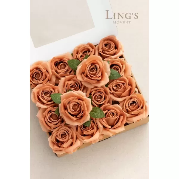 imageLings Moment Artificial Flowers 16pcs Burnt Orange Silk Roses Real Looking 35quot Fake Terracotta Roses Bulk with Stems for DIY Fall Wedding Bouquets Centerpieces Party Baby Shower Home DecorationBurnt Orange