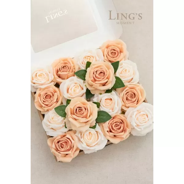 imageLings Moment Artificial Flowers 16pcs Burnt Orange Silk Roses Real Looking 35quot Fake Terracotta Roses Bulk with Stems for DIY Fall Wedding Bouquets Centerpieces Party Baby Shower Home DecorationCream  French Orange