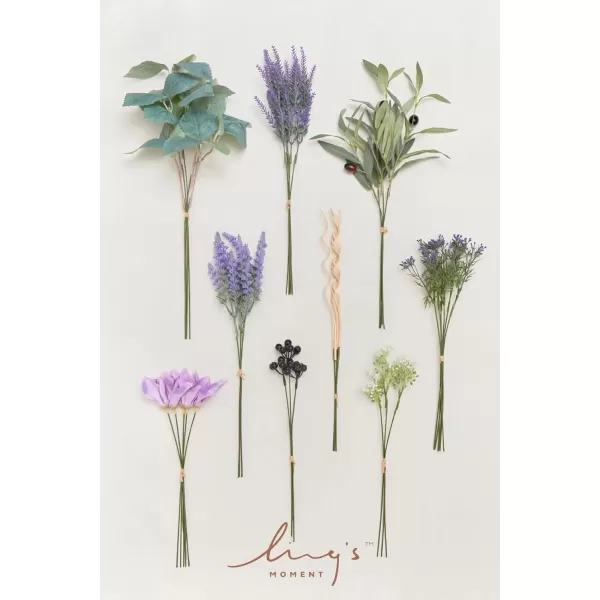 imageLings Moment Artificial Greenery Stems Box Set 35pcs with 7 Kinds of Faux Flowers Picks for DIY Bridal Bouquets Wedding Floral Arrangement Table Centerpieces Moody BurgundyLavender  Plum