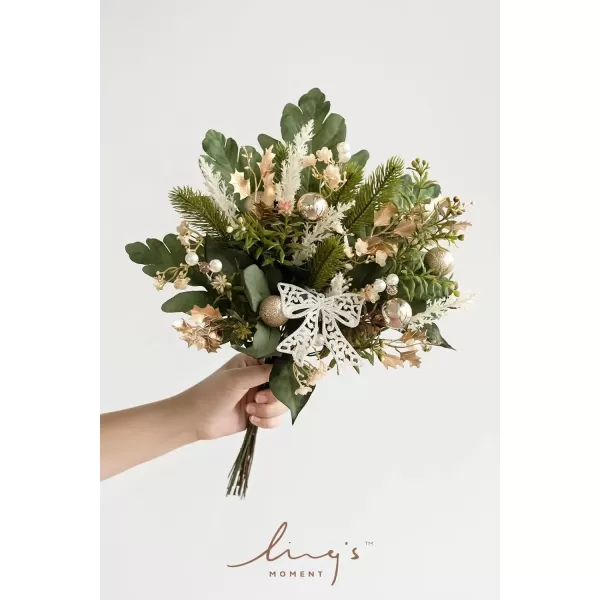 imageLings Moment Artificial Greenery Stems Box Set 35pcs with 7 Kinds of Faux Flowers Picks for DIY Bridal Bouquets Wedding Floral Arrangement Table Centerpieces Moody BurgundyChampagne Christmas