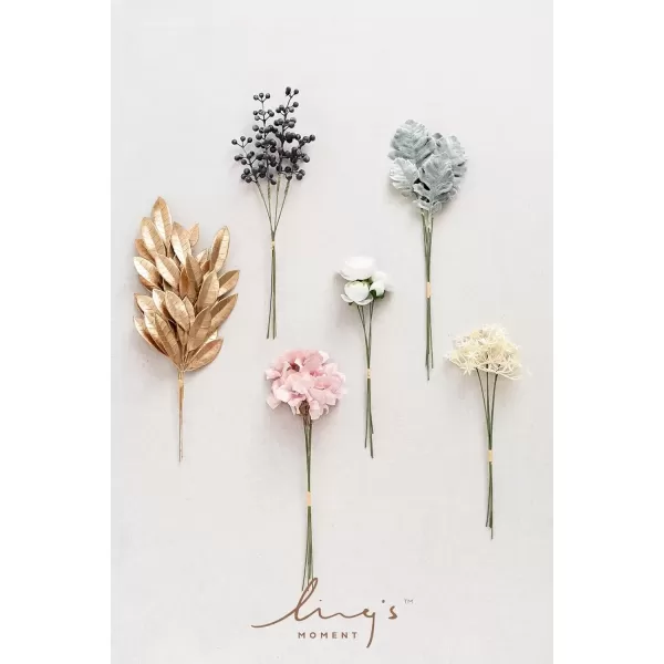 imageLings Moment Artificial Greenery Stems Box Set 35pcs with 7 Kinds of Faux Flowers Picks for DIY Bridal Bouquets Wedding Floral Arrangement Table Centerpieces Moody BurgundyDusty Rose  Navy