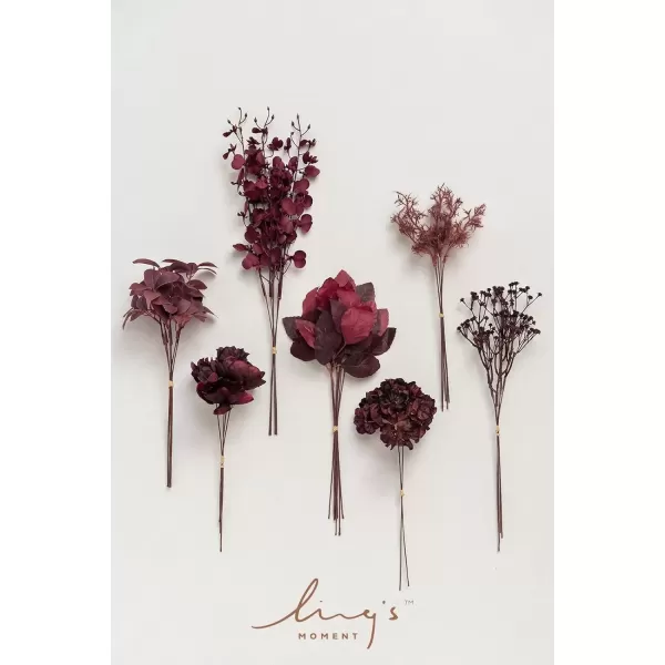 imageLings Moment Artificial Greenery Stems Box Set 35pcs with 7 Kinds of Faux Flowers Picks for DIY Bridal Bouquets Wedding Floral Arrangement Table Centerpieces Moody BurgundyMoody Burgundy