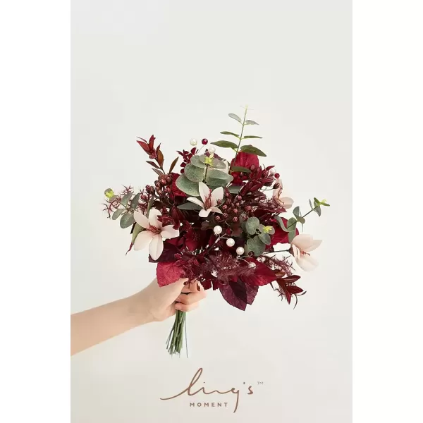 imageLings Moment Artificial Greenery Stems Box Set 35pcs with 7 Kinds of Faux Flowers Picks for DIY Bridal Bouquets Wedding Floral Arrangement Table Centerpieces Moody BurgundyBurgundy  Dusty Rose