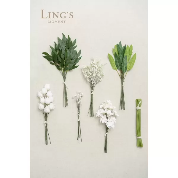 imageLings Moment Artificial Greenery Stems Box Set 35pcs with 7 Kinds of Faux Flowers Picks for DIY Bridal Bouquets Wedding Floral Arrangement Table Centerpieces Moody BurgundyGreen  White