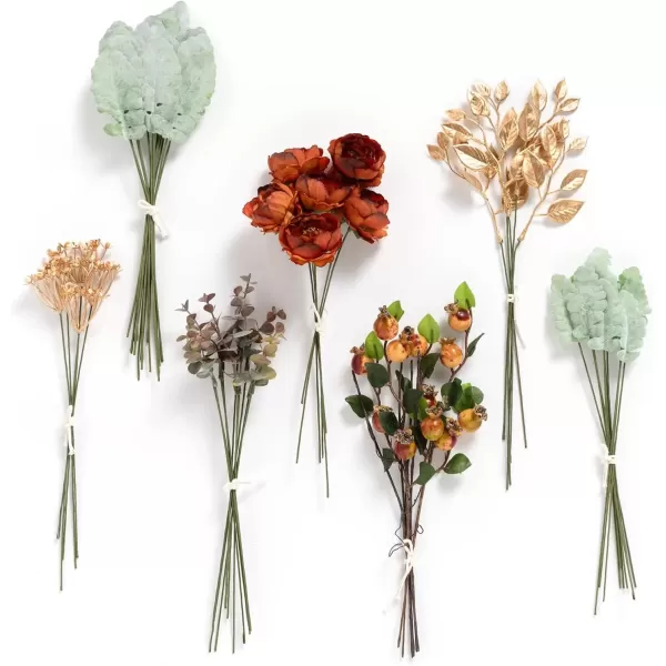 imageLings Moment Artificial Greenery Stems Box Set 35pcs with 7 Kinds of Faux Flowers Picks for DIY Bridal Bouquets Wedding Floral Arrangement Table Centerpieces Moody BurgundyTerracotta  Green