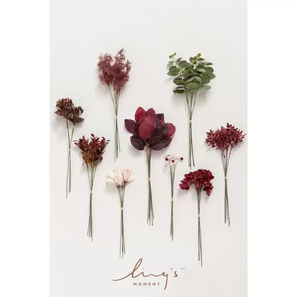 imageLings Moment Artificial Greenery Stems Box Set 35pcs with 7 Kinds of Faux Flowers Picks for DIY Bridal Bouquets Wedding Floral Arrangement Table Centerpieces Moody BurgundyBurgundy  Dusty Rose