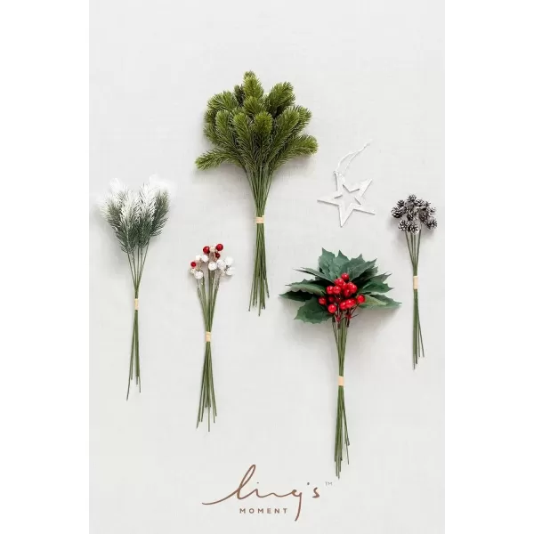 imageLings Moment Artificial Greenery Stems Box Set 35pcs with 7 Kinds of Faux Flowers Picks for DIY Bridal Bouquets Wedding Floral Arrangement Table Centerpieces Moody BurgundyChristmas Red  Sparkles