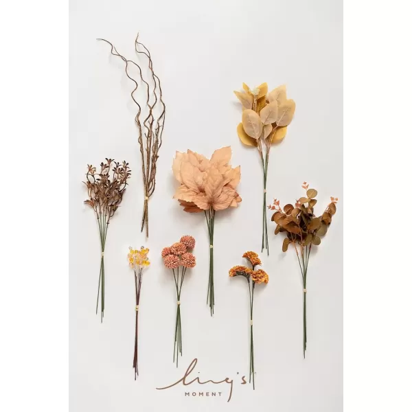 imageLings Moment Artificial Greenery Stems Box Set 35pcs with 7 Kinds of Faux Flowers Picks for DIY Bridal Bouquets Wedding Floral Arrangement Table Centerpieces Moody BurgundyBrown  Orange