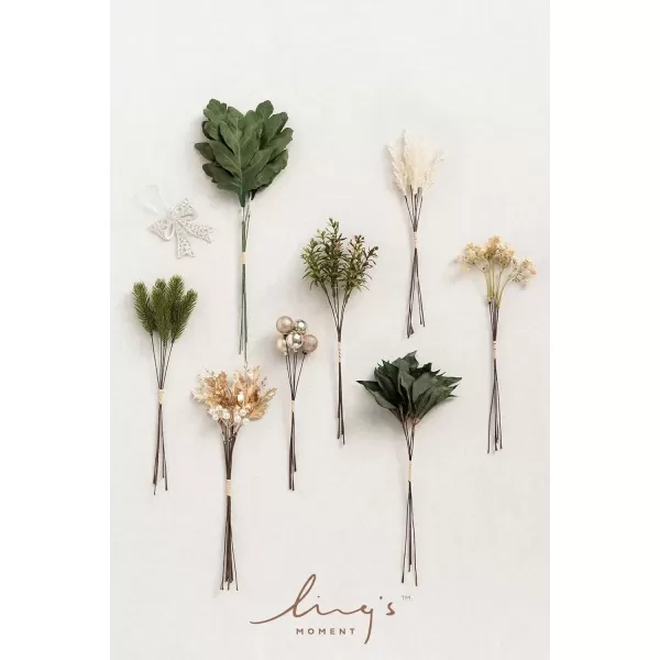 imageLings Moment Artificial Greenery Stems Box Set 35pcs with 7 Kinds of Faux Flowers Picks for DIY Bridal Bouquets Wedding Floral Arrangement Table Centerpieces Moody BurgundyChampagne Christmas