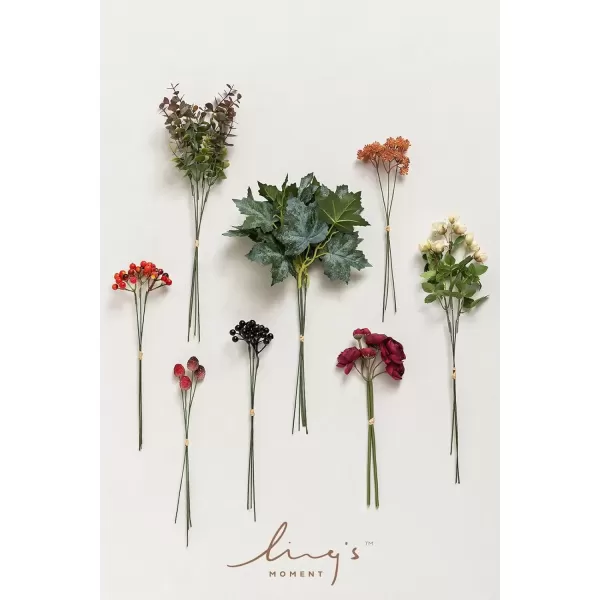 imageLings Moment Artificial Greenery Stems Box Set 35pcs with 7 Kinds of Faux Flowers Picks for DIY Bridal Bouquets Wedding Floral Arrangement Table Centerpieces Moody BurgundyBordeaux Red