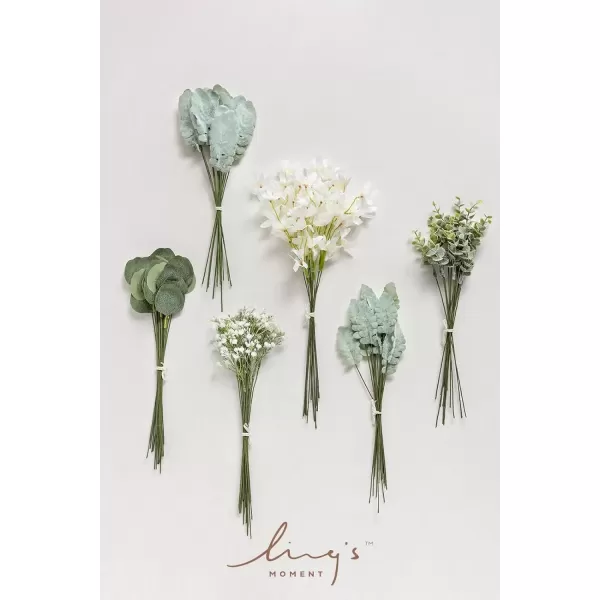 imageLings Moment Artificial Greenery Stems Box Set 35pcs with 7 Kinds of Faux Flowers Picks for DIY Bridal Bouquets Wedding Floral Arrangement Table Centerpieces Moody BurgundySage Green  White