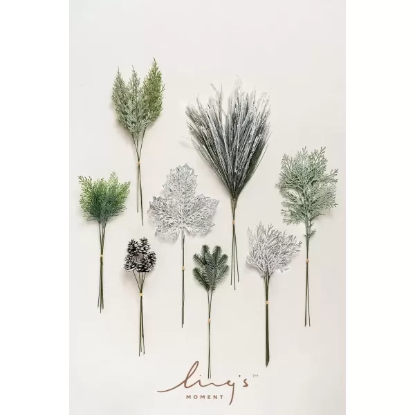 imageLings Moment Artificial Greenery Stems Box Set 35pcs with 7 Kinds of Faux Flowers Picks for DIY Bridal Bouquets Wedding Floral Arrangement Table Centerpieces Moody BurgundySilver  Pine Green