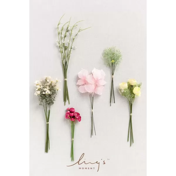 imageLings Moment Artificial Greenery Stems Box Set 35pcs with 7 Kinds of Faux Flowers Picks for DIY Bridal Bouquets Wedding Floral Arrangement Table Centerpieces Moody BurgundyPassionate Pink  Blush