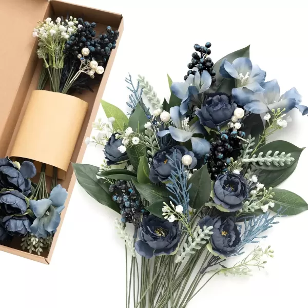 imageLings Moment Artificial Greenery Stems Box Set 35pcs with 7 Kinds of Faux Flowers Picks for DIY Bridal Bouquets Wedding Floral Arrangement Table Centerpieces Moody BurgundyDark Green  Navy