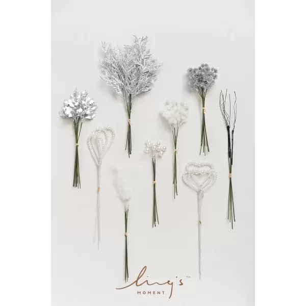 imageLings Moment Artificial Greenery Stems Box Set 35pcs with 7 Kinds of Faux Flowers Picks for DIY Bridal Bouquets Wedding Floral Arrangement Table Centerpieces Moody BurgundyDusty Rose  Grey