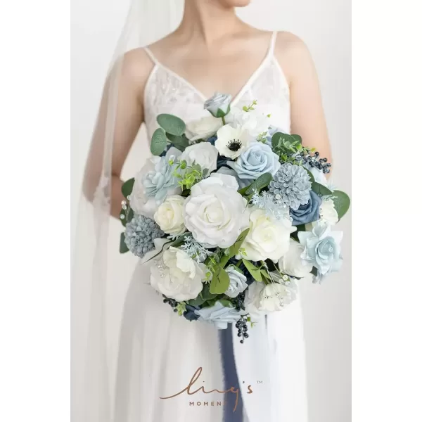 imageLings Moment Dsuty Blue Bridal Bouquet for Bride Navy Blue Wedding Bouquets for Bride Maid of Honor Bridesmaid 9 Inch Silk Round Artificial Wedding Flowers Bouquets Small Bridesmaid BouquetBludusty Blue  Navy