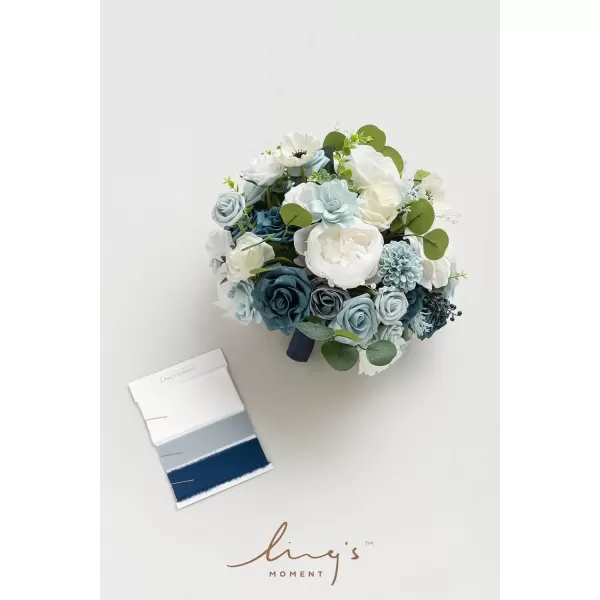 imageLings Moment Dsuty Blue Bridal Bouquet for Bride Navy Blue Wedding Bouquets for Bride Maid of Honor Bridesmaid 9 Inch Silk Round Artificial Wedding Flowers Bouquets Small Bridesmaid BouquetBludusty Blue  Navy