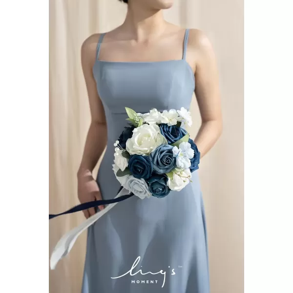 imageLings Moment Dsuty Blue Bridal Bouquet for Bride Navy Blue Wedding Bouquets for Bride Maid of Honor Bridesmaid 9 Inch Silk Round Artificial Wedding Flowers Bouquets Small Bridesmaid BouquetBludusty Blue  Navy