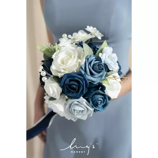 imageLings Moment Dsuty Blue Bridal Bouquet for Bride Navy Blue Wedding Bouquets for Bride Maid of Honor Bridesmaid 9 Inch Silk Round Artificial Wedding Flowers Bouquets Small Bridesmaid BouquetBludusty Blue  Navy